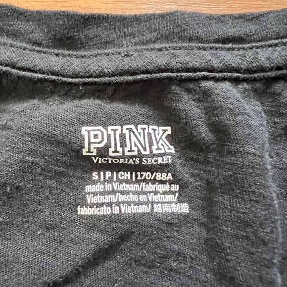 PINK Victoria's Secret Tee T-Shirt Size S Black V-Neck Short Sleeve - Picture 3 of 7